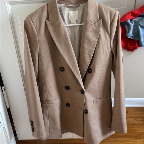 H&M Jackets & Blazers - H&M Tan Double-Breasted Blazer Structured Suit Jacket